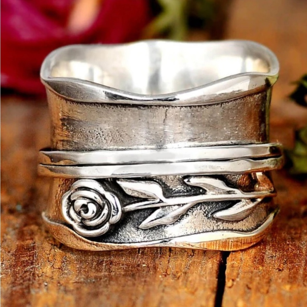 Boho Fidget Spinner Sterling Rose Ring Size 11